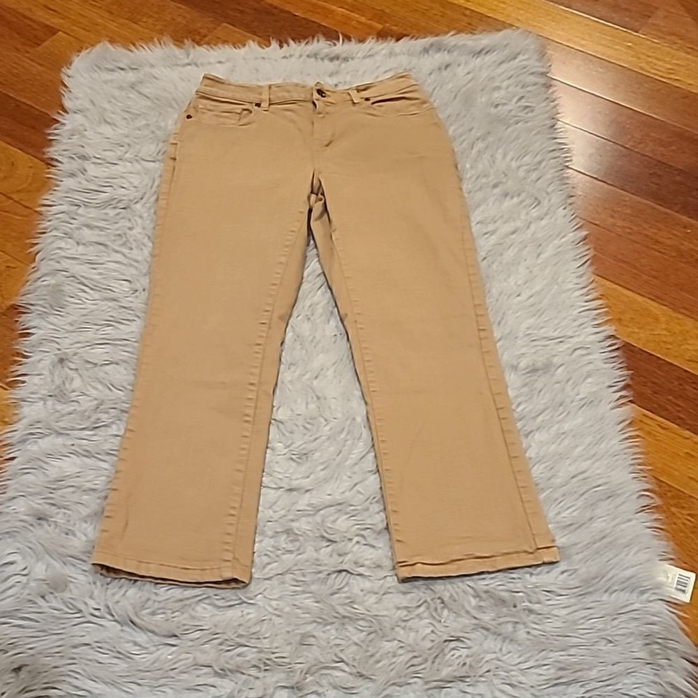 LLBean womens tan lined straight leg jeans size 6p